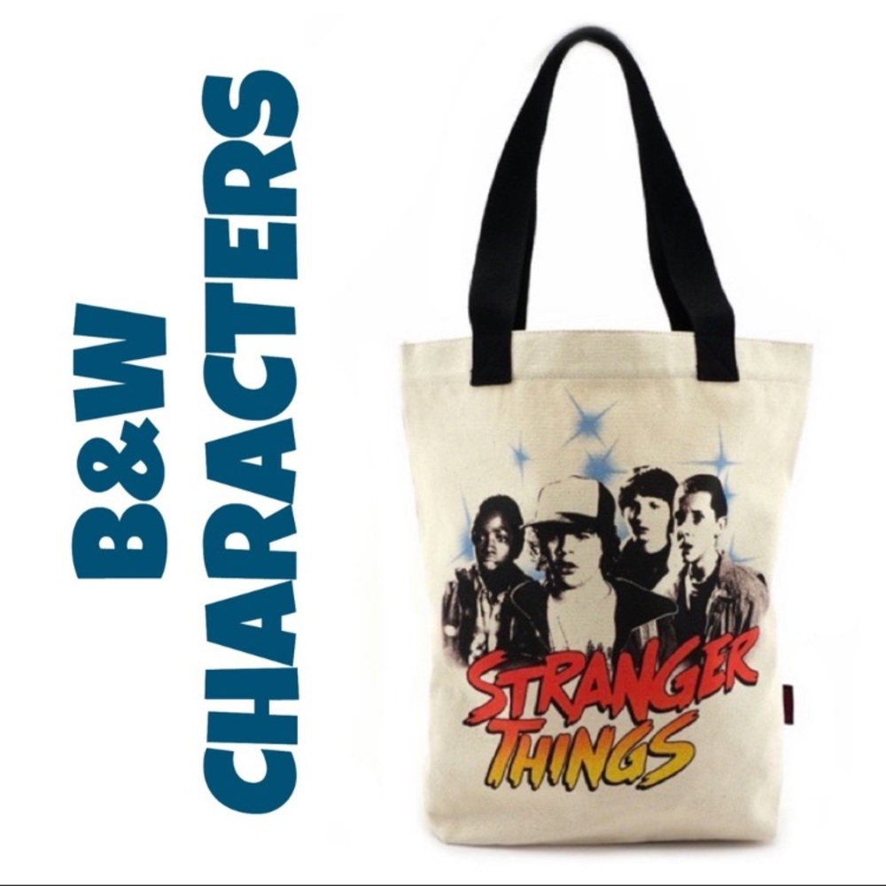 LOUNGEFLY NETFLIX STRANGER THINGS B & W Characters CANVAS TOTE BAG!